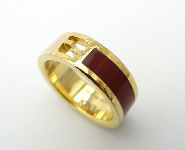 FENDI フェンディ FF リング 指輪 バイカラー ゴールド×ボルドー×ピンク #S<USED>【送料無料】 < ブランド FENDI フェンディ FF リング 指輪 バイカラー ゴールド×ボルドー×ピンク #S<USED>【送料無料】 < ブランドの