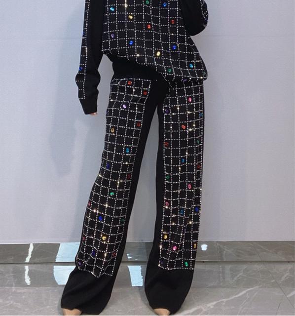 ガウチョパンツ  ニットワイドパンツ キラキラビーズ付き ウエスト調整紐付き 大きいサイズ < 女性ファッション  ガウチョパンツ  ニットワイドパンツ キラキラビーズ付き ウエスト調整紐付き 大きいサイズ < 女性ファッションの