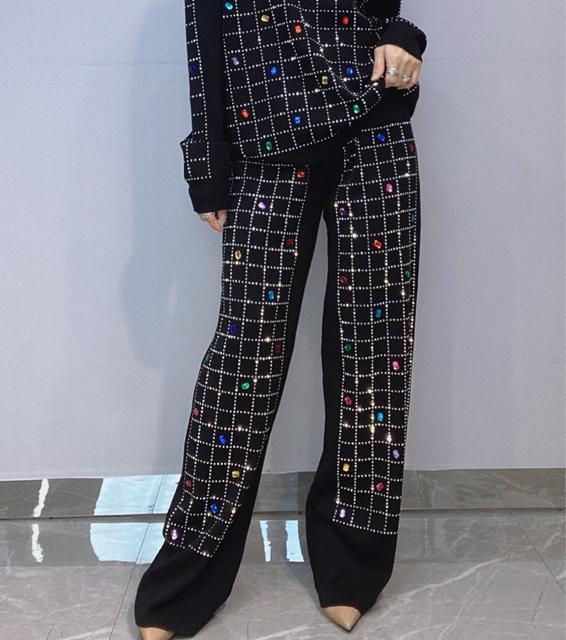 ガウチョパンツ  ニットワイドパンツ キラキラビーズ付き ウエスト調整紐付き 大きいサイズ < 女性ファッション  ガウチョパンツ  ニットワイドパンツ キラキラビーズ付き ウエスト調整紐付き 大きいサイズ < 女性ファッションの