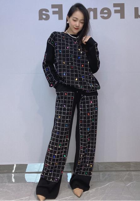 ガウチョパンツ  ニットワイドパンツ キラキラビーズ付き ウエスト調整紐付き 大きいサイズ < 女性ファッション  ガウチョパンツ  ニットワイドパンツ キラキラビーズ付き ウエスト調整紐付き 大きいサイズ < 女性ファッションの