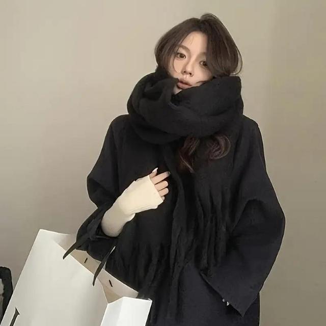 超お買い得790円★【レディース】ふわふわタッセル付きロングスカーフ - 厚手 防風 暖か 機洗いOK エレガント、ブラック < 女性ファッション 超お買い得790円★【レディース】ふわふわタッセル付きロングスカーフ - 厚手 防風 暖か 機洗いOK エレガント、ブラック < 女性ファッションの