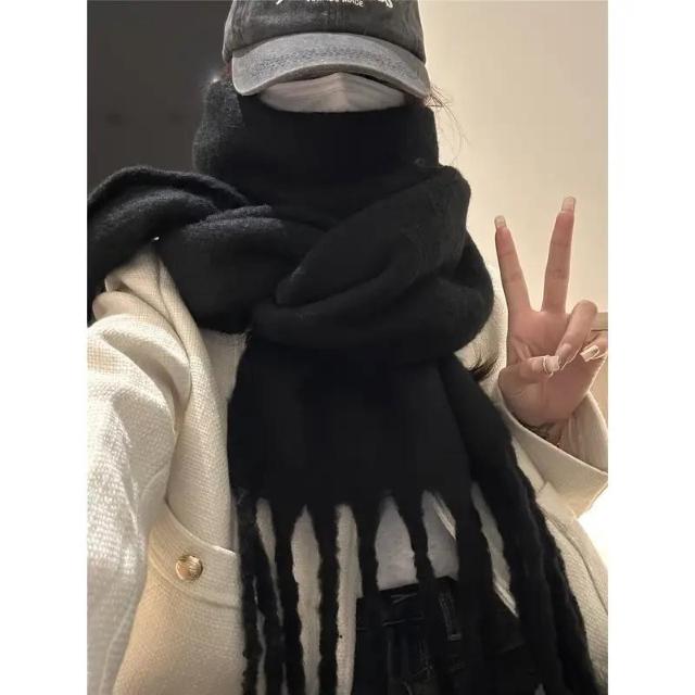 超お買い得790円★【レディース】ふわふわタッセル付きロングスカーフ - 厚手 防風 暖か 機洗いOK エレガント、ブラック < 女性ファッション 超お買い得790円★【レディース】ふわふわタッセル付きロングスカーフ - 厚手 防風 暖か 機洗いOK エレガント、ブラック < 女性ファッションの