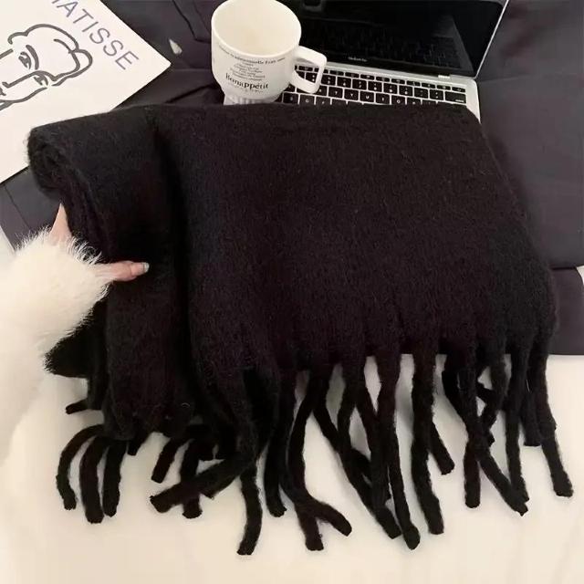 超お買い得790円★【レディース】ふわふわタッセル付きロングスカーフ - 厚手 防風 暖か 機洗いOK エレガント、ブラック < 女性ファッション 超お買い得790円★【レディース】ふわふわタッセル付きロングスカーフ - 厚手 防風 暖か 機洗いOK エレガント、ブラック < 女性ファッションの