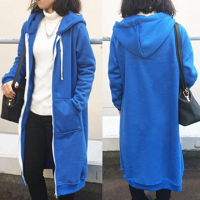 NEW・人気裏起毛ロングパーカーブルー < 女性ファッション  NEW・人気裏起毛ロングパーカーブルー < 女性ファッションの