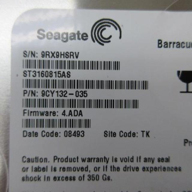 Seagate Barracuda 7200.10 RoHS SERIAL ATA 160GB HDD S/N 9RX9 < PC本体/周辺機器  Seagate Barracuda 7200.10 RoHS SERIAL ATA 160GB HDD S/N 9RX9 < PC本体/周辺機器の