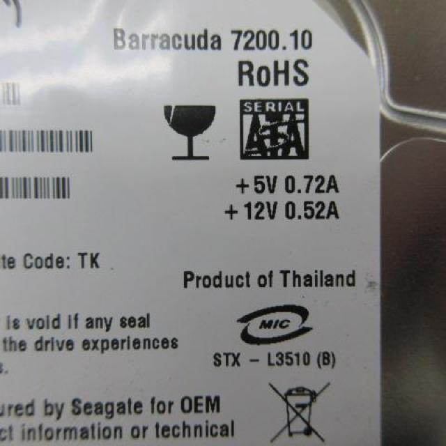 Seagate Barracuda 7200.10 RoHS SERIAL ATA 160GB HDD S/N 9RX9 < PC本体/周辺機器  Seagate Barracuda 7200.10 RoHS SERIAL ATA 160GB HDD S/N 9RX9 < PC本体/周辺機器の