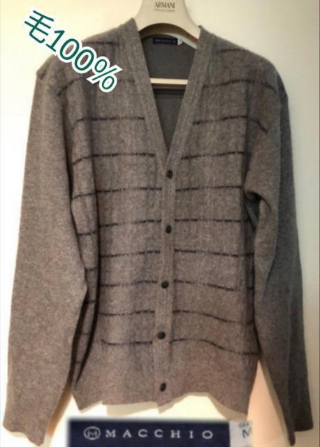 特価美品MACCHIO日本製チェック柄V衿前開きニットカーディガングレー系長袖毛100%アウターセーター大活躍通勤フォーマル < 男性ファッション  特価美品MACCHIO日本製チェック柄V衿前開きニットカーディガングレー系長袖毛100%アウターセーター大活躍通勤フォーマル  < 男性ファッションの