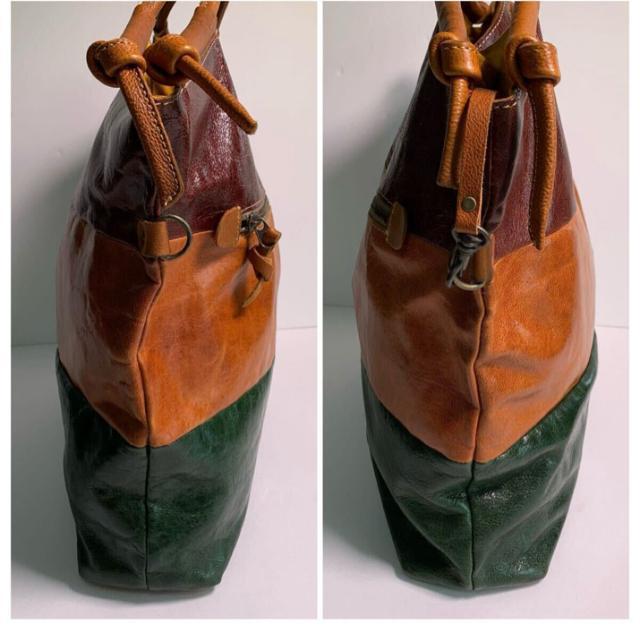 本革 レザー マルチカラー トートバッグ ツギハギ 肩掛け可能 ミニポーチ付き < 女性ファッション 本革 レザー マルチカラー トートバッグ ツギハギ 肩掛け可能 ミニポーチ付き < 女性ファッションの