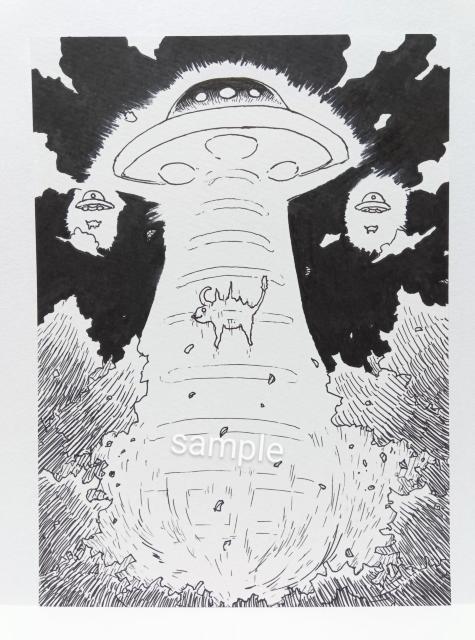 オリジナルイラスト 手描きイラスト 絵 原画 自作 白黒 モノクロ ハンドメイド アナログ キャトルミューティレーション UFO < アニメ/コミック/キャラクター  オリジナルイラスト 手描きイラスト 絵 原画 自作 白黒 モノクロ ハンドメイド アナログ キャトルミューティレーション UFO  < アニメ/コミック/キャラクターの