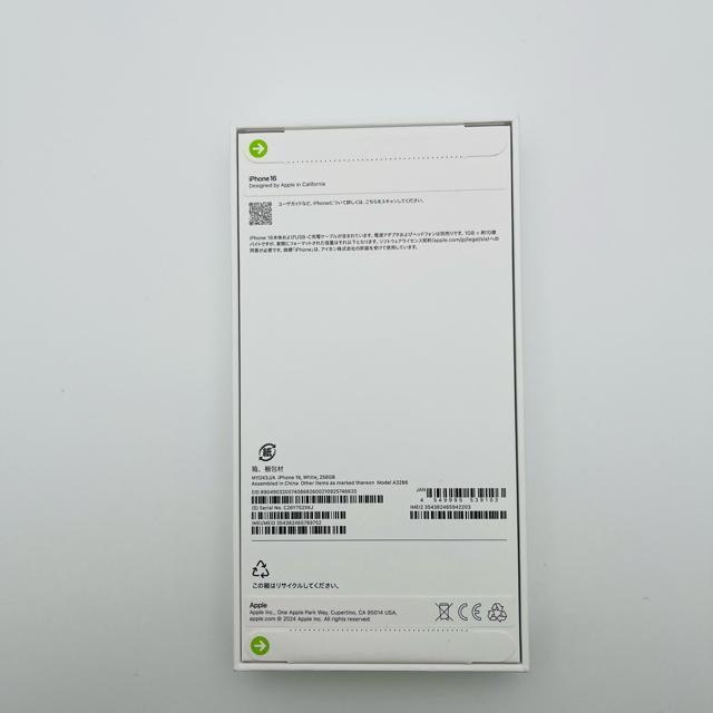 ���J�� iPhone 16 256 GB SIM�t���[ �z���C�g �{�� �� �Ɠd/AV�� 