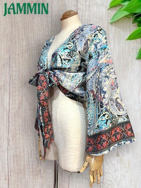 ペーズリー柄フレア袖ボレロ アジアン チョリ ヒッピー 衣装 エスニック < 女性ファッション ペーズリー柄フレア袖ボレロ アジアン チョリ ヒッピー 衣装 エスニック < 女性ファッションの