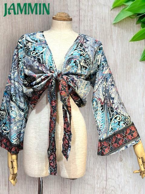 ペーズリー柄フレア袖ボレロ アジアン チョリ ヒッピー 衣装 エスニック < 女性ファッション ペーズリー柄フレア袖ボレロ アジアン チョリ ヒッピー 衣装 エスニック < 女性ファッションの