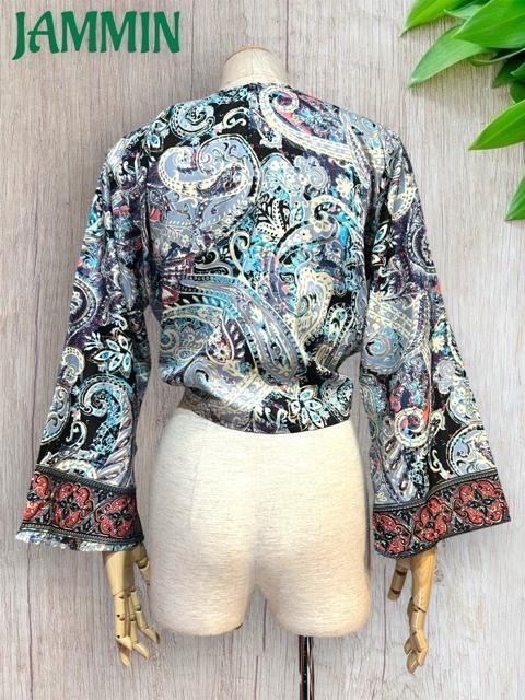 ペーズリー柄フレア袖ボレロ アジアン チョリ ヒッピー 衣装 エスニック < 女性ファッション ペーズリー柄フレア袖ボレロ アジアン チョリ ヒッピー 衣装 エスニック < 女性ファッションの