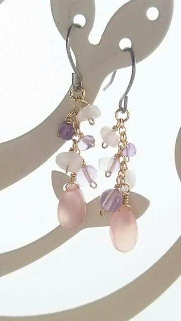 14kgf*ピンクカルセドニーとアメのピアス* 17023 < 女性アクセサリー/時計  14kgf*ピンクカルセドニーとアメのピアス* 17023  < 女性アクセサリー/時計の