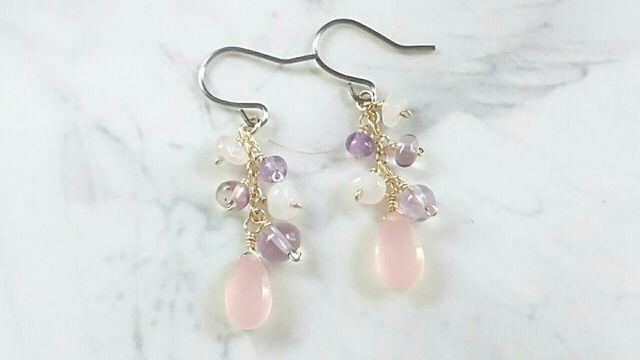 14kgf*ピンクカルセドニーとアメのピアス* 17023 < 女性アクセサリー/時計  14kgf*ピンクカルセドニーとアメのピアス* 17023 < 女性アクセサリー/時計の