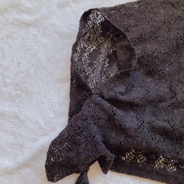 新品 タグ付き チュールレース 被り 羽織 タッセル付き ポンチョ M 黒 N2m < 女性ファッション  新品 タグ付き チュールレース 被り 羽織 タッセル付き ポンチョ M 黒 N2m < 女性ファッションの