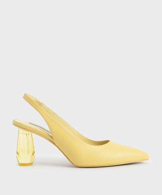 定価7,200円●CHARLES & KEITH●クリアヒール●スカルプチャーヒール スリングバックパンプス●黄色イエロー < ブランド  定価7,200円●CHARLES & KEITH●クリアヒール●スカルプチャーヒール スリングバックパンプス●黄色イエロー < ブランドの