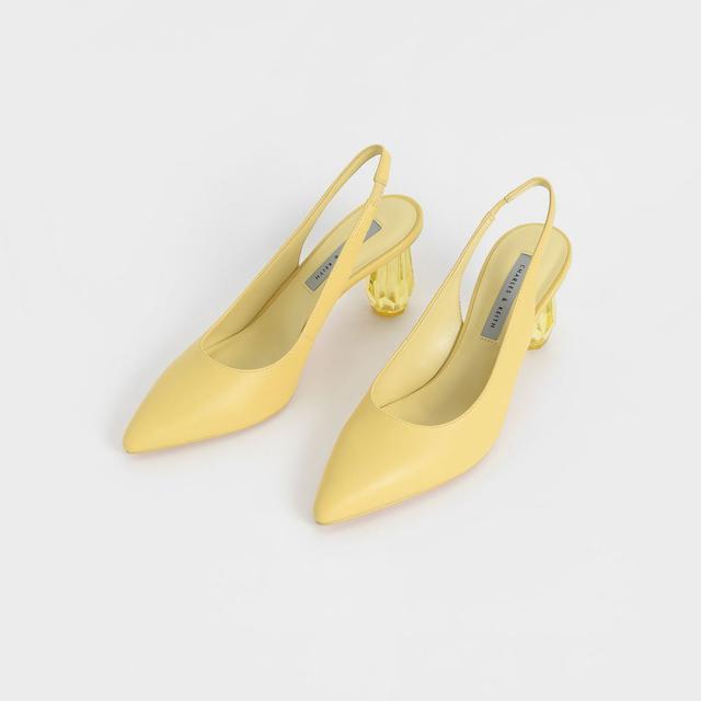 定価7,200円●CHARLES & KEITH●クリアヒール●スカルプチャーヒール スリングバックパンプス●黄色イエロー < ブランド  定価7,200円●CHARLES & KEITH●クリアヒール●スカルプチャーヒール スリングバックパンプス●黄色イエロー < ブランドの
