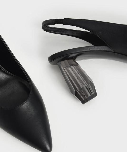 定価7,200円●CHARLES & KEITH●クリアヒール●スカルプチャーヒール スリングバックパンプス●黄色イエロー < ブランド  定価7,200円●CHARLES & KEITH●クリアヒール●スカルプチャーヒール スリングバックパンプス●黄色イエロー < ブランドの