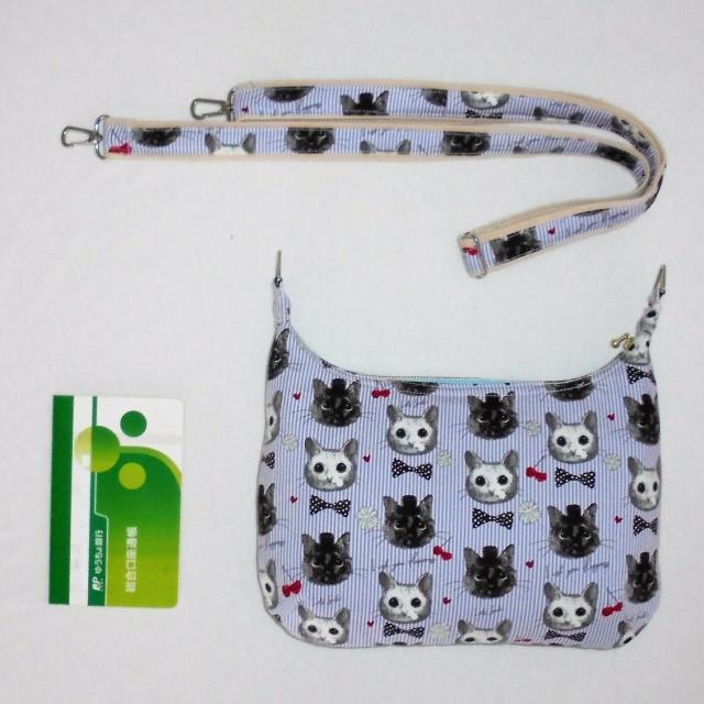 【小サイズ】◆シルクハット黒猫・リボンネクタイ白猫×パープルストライプ◆ファスナーショルダー < 女性ファッション  【小サイズ】◆シルクハット黒猫・リボンネクタイ白猫×パープルストライプ◆ファスナーショルダー < 女性ファッションの