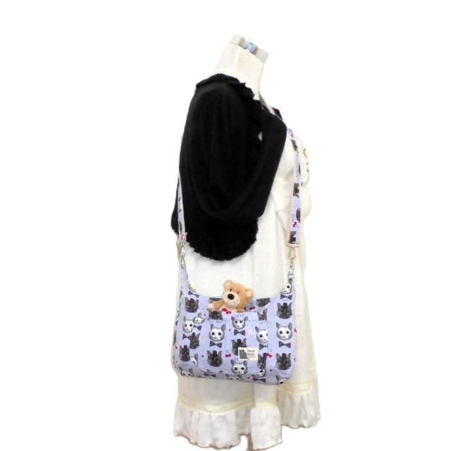 【小サイズ】◆シルクハット黒猫・リボンネクタイ白猫×パープルストライプ◆ファスナーショルダー < 女性ファッション  【小サイズ】◆シルクハット黒猫・リボンネクタイ白猫×パープルストライプ◆ファスナーショルダー < 女性ファッションの