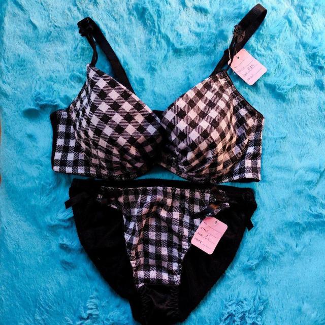 エロカワッ。。F85×LL。。チェック柄ニット小悪魔ブラジャー&ショーツセット。。グラマー大きいサイズ 。。 < 女性ファッション  エロカワッ。。F85×LL。。チェック柄ニット小悪魔ブラジャー&ショーツセット。。グラマー大きいサイズ 。。  < 女性ファッションの