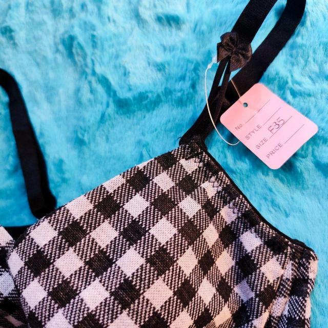 エロカワッ。。F85×LL。。チェック柄ニット小悪魔ブラジャー&ショーツセット。。グラマー大きいサイズ 。。 < 女性ファッション  エロカワッ。。F85×LL。。チェック柄ニット小悪魔ブラジャー&ショーツセット。。グラマー大きいサイズ 。。 < 女性ファッションの