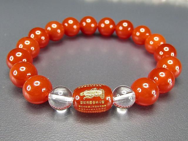 般若心経カーネリアンタンプル水晶10mm天然石ブレスレット < 女性アクセサリー/時計  般若心経カーネリアンタンプル水晶10mm天然石ブレスレット < 女性アクセサリー/時計の