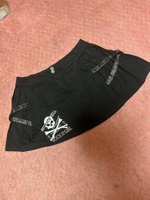 BODYLINE ロックスタイル スカルプリント レザークロスベルト装飾 パンク y2k ミニスカート < ブランド  BODYLINE ロックスタイル スカルプリント レザークロスベルト装飾 パンク y2k ミニスカート  < ブランドの
