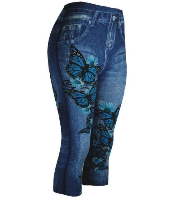 送料無料 レディース 7分丈 夏レギンス 蝶と花柄 デニム風 レギンス パンツ < 女性ファッション  送料無料 レディース 7分丈 夏レギンス 蝶と花柄 デニム風 レギンス パンツ < 女性ファッションの