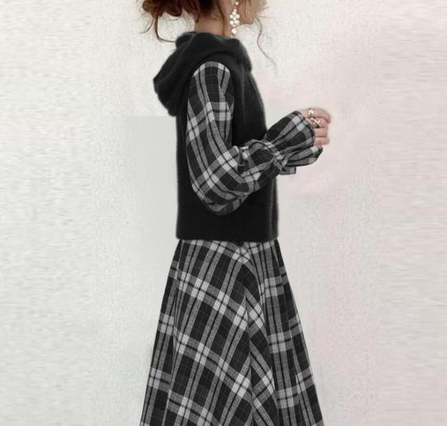 〜3L*重ね着風ネルシャツチェック柄ヘムラインパーカーワンヒ < 女性ファッション  〜3L*重ね着風ネルシャツチェック柄ヘムラインパーカーワンヒ < 女性ファッションの