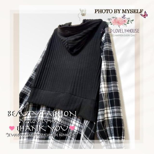 〜3L*重ね着風ネルシャツチェック柄ヘムラインパーカーワンヒ < 女性ファッション  〜3L*重ね着風ネルシャツチェック柄ヘムラインパーカーワンヒ < 女性ファッションの