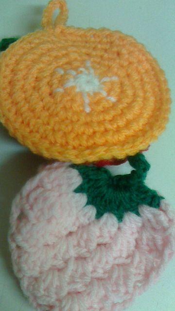 抗菌毛糸使用アクリルタワシイチゴ形&みかん形4点ハンドメイド < ペット/手芸/園芸  抗菌毛糸使用アクリルタワシイチゴ形&みかん形4点ハンドメイド < ペット/手芸/園芸の