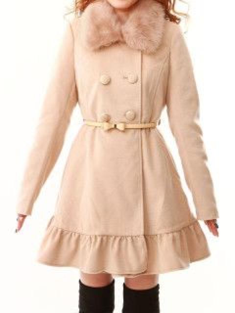 【夢展望】《New》ベルト&ファー付★裾.美ラインフリルコート<パウダーピンクLL> < ブランド 【夢展望】《New》ベルト&ファー付★裾.美ラインフリルコート<パウダーピンクLL> < ブランドの