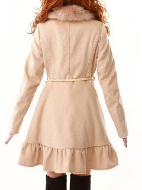 【夢展望】《New》ベルト&ファー付★裾.美ラインフリルコート<パウダーピンクLL> < ブランド 【夢展望】《New》ベルト&ファー付★裾.美ラインフリルコート<パウダーピンクLL> < ブランドの