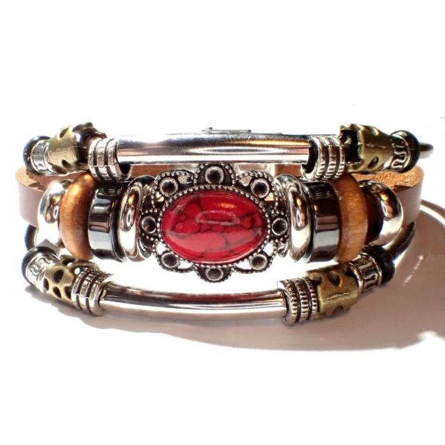 三連 赤色 天然石 レッド レザーブレスレット ブレスレット ブレス インディアン 茶色 < 男性アクセサリー/時計 三連 赤色 天然石 レッド レザーブレスレット ブレスレット ブレス インディアン 茶色 < 男性アクセサリー/時計の