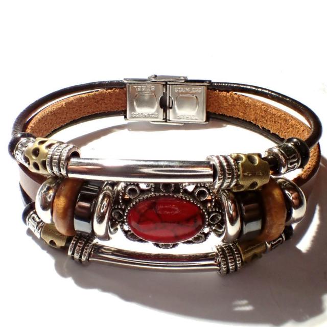 三連 赤色 天然石 レッド レザーブレスレット ブレスレット ブレス インディアン 茶色 < 男性アクセサリー/時計 三連 赤色 天然石 レッド レザーブレスレット ブレスレット ブレス インディアン 茶色 < 男性アクセサリー/時計の