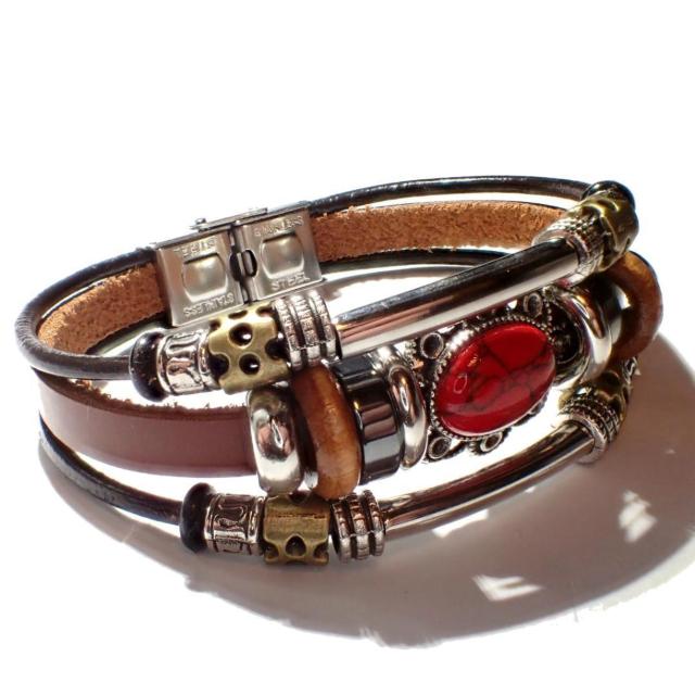 三連 赤色 天然石 レッド レザーブレスレット ブレスレット ブレス インディアン 茶色 < 男性アクセサリー/時計 三連 赤色 天然石 レッド レザーブレスレット ブレスレット ブレス インディアン 茶色 < 男性アクセサリー/時計の