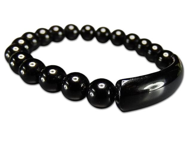 レア真っ黒オニキスプレート約8mm玉シンプルデザイン天然石ブレスレット < 女性アクセサリー/時計  レア真っ黒オニキスプレート約8mm玉シンプルデザイン天然石ブレスレット  < 女性アクセサリー/時計の