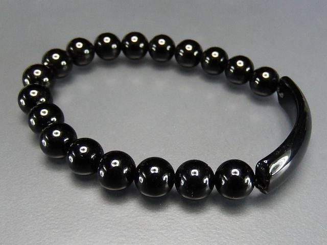 レア真っ黒オニキスプレート約8mm玉シンプルデザイン天然石ブレスレット < 女性アクセサリー/時計  レア真っ黒オニキスプレート約8mm玉シンプルデザイン天然石ブレスレット < 女性アクセサリー/時計の