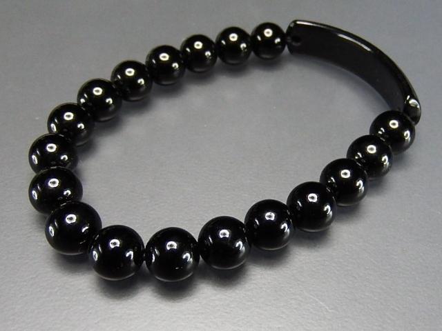 レア真っ黒オニキスプレート約8mm玉シンプルデザイン天然石ブレスレット < 女性アクセサリー/時計  レア真っ黒オニキスプレート約8mm玉シンプルデザイン天然石ブレスレット < 女性アクセサリー/時計の