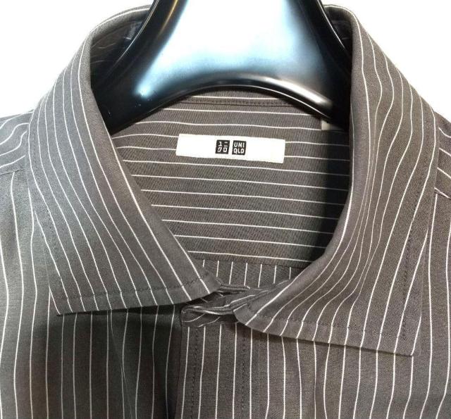 UNIQLO メンズ ストライプシャツ 長袖 サイズL カラーブラック < 男性ファッション  UNIQLO メンズ ストライプシャツ 長袖 サイズL カラーブラック < 男性ファッションの