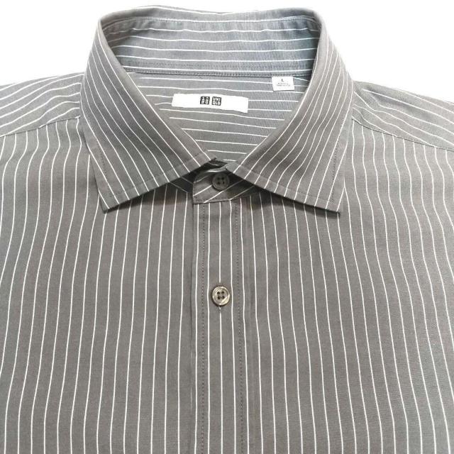 UNIQLO メンズ ストライプシャツ 長袖 サイズL カラーブラック < 男性ファッション  UNIQLO メンズ ストライプシャツ 長袖 サイズL カラーブラック < 男性ファッションの