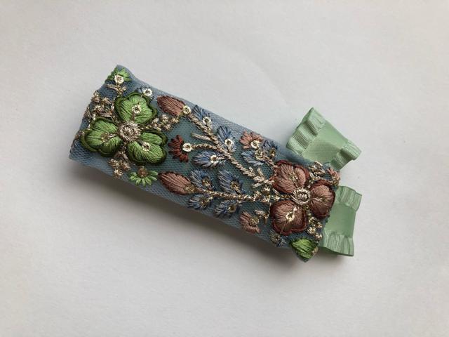 ハンドメイド バレッタ インドレース グリーン ブルー < 女性ファッション  ハンドメイド バレッタ インドレース グリーン ブルー < 女性ファッションの