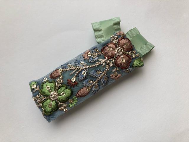 ハンドメイド バレッタ インドレース グリーン ブルー < 女性ファッション  ハンドメイド バレッタ インドレース グリーン ブルー < 女性ファッションの