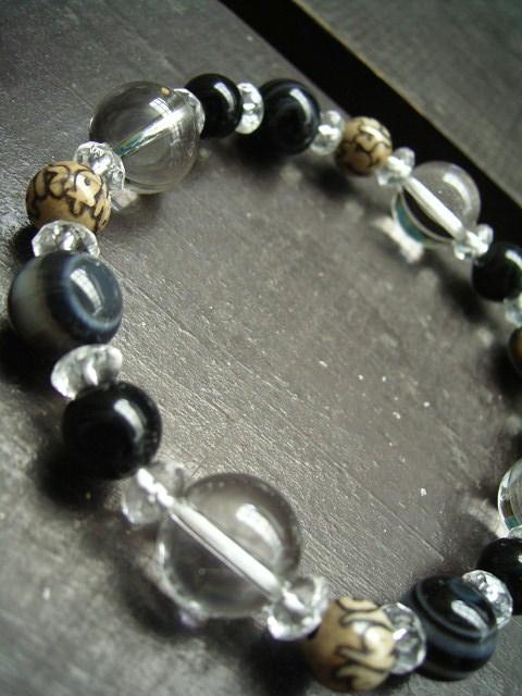 ☆即決☆水晶x天眼石x観音真言玉xオブシディアンブレスレット < 男性アクセサリー/時計 ☆即決☆水晶x天眼石x観音真言玉xオブシディアンブレスレット < 男性アクセサリー/時計の