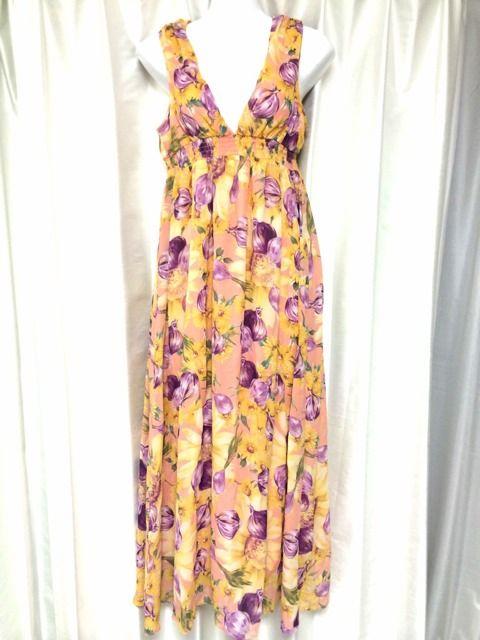 リゾートフラワーピンクオレンジ紫シフォンマキシワンピドレス < ブランド リゾートフラワーピンクオレンジ紫シフォンマキシワンピドレス < ブランドの