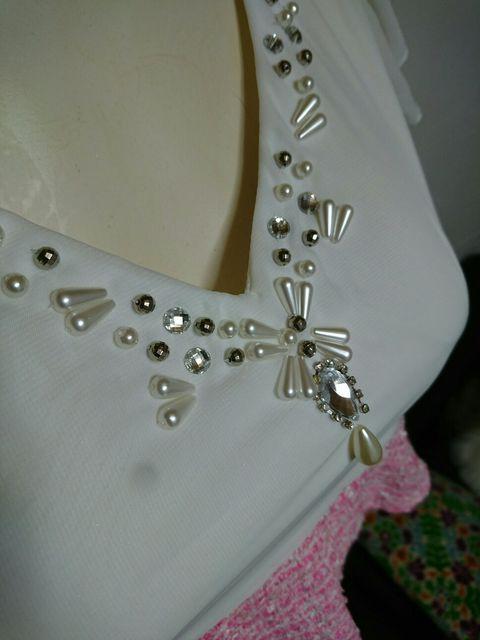 秋冬 白×ピンク シフォンレース ビジューペプラム ミニドレス < 女性ファッション  秋冬 白×ピンク シフォンレース ビジューペプラム ミニドレス < 女性ファッションの