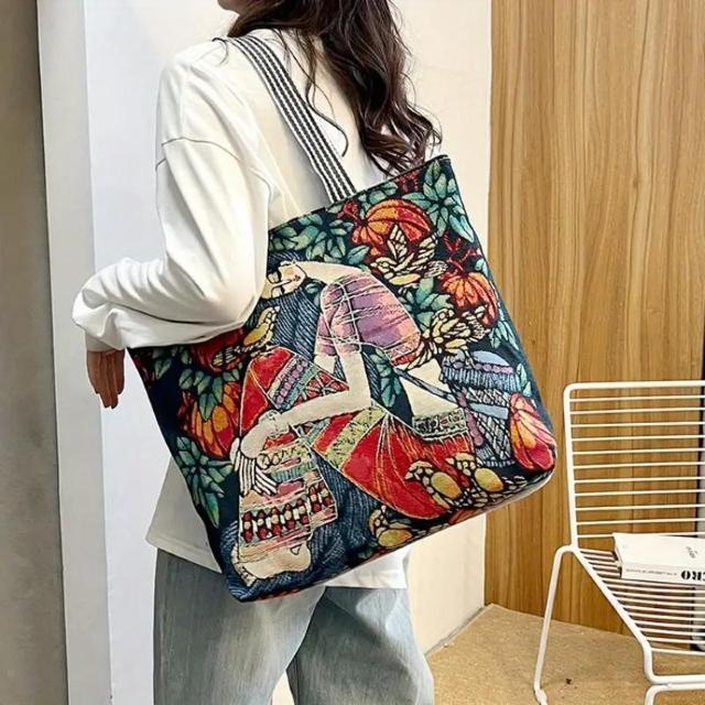 在庫1点★特別提供品990円★女性用大型キャンバストートバッグ、ヴィンテージ刺繍ファッションショルダーバッグ < 女性ファッション  在庫1点★特別提供品990円★女性用大型キャンバストートバッグ、ヴィンテージ刺繍ファッションショルダーバッグ < 女性ファッションの