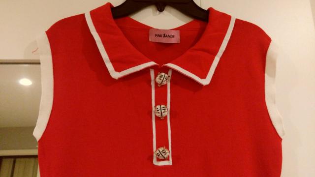 赤シャツ襟ミニワンピースサマーニットМサイズ < 女性ファッション  赤シャツ襟ミニワンピースサマーニットМサイズ < 女性ファッションの